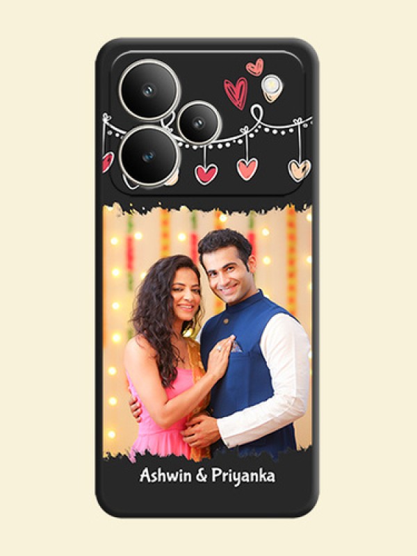 Pink Love Hangings with Name On Space Black Custom Soft Matte Mobile Back Cover - Realme P4 5G