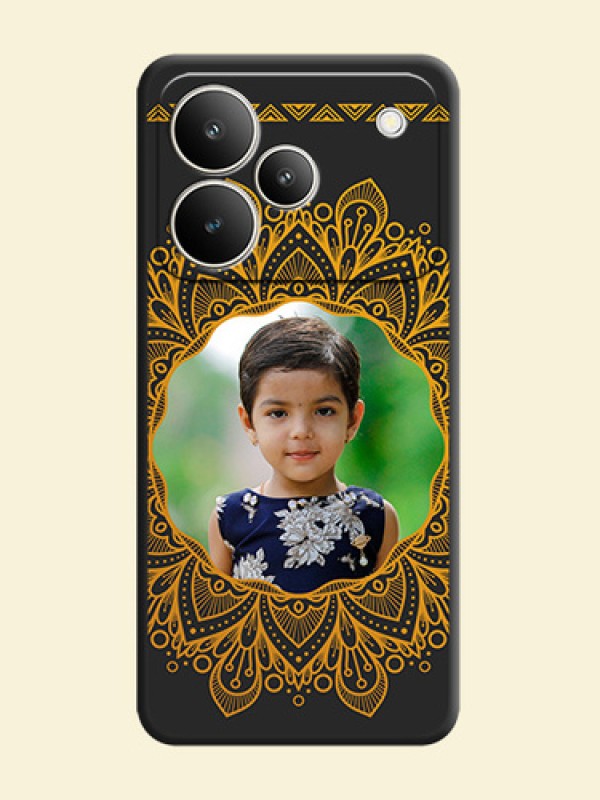 Round Image with Floral Design On Space Black Custom Soft Matte Mobile Back Cover - Realme P4 5G