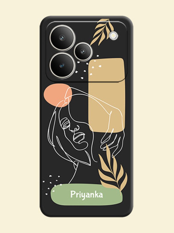 Custom Text With Line Art Of Women & Leaves Design On Space Black Custom Soft Matte Mobile Back Cover - Realme P4 5G