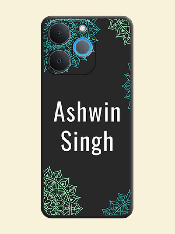 Your Name with Floral Design On Space Black Custom Soft Matte Mobile Back Cover - Realme P4 Lite 4G
