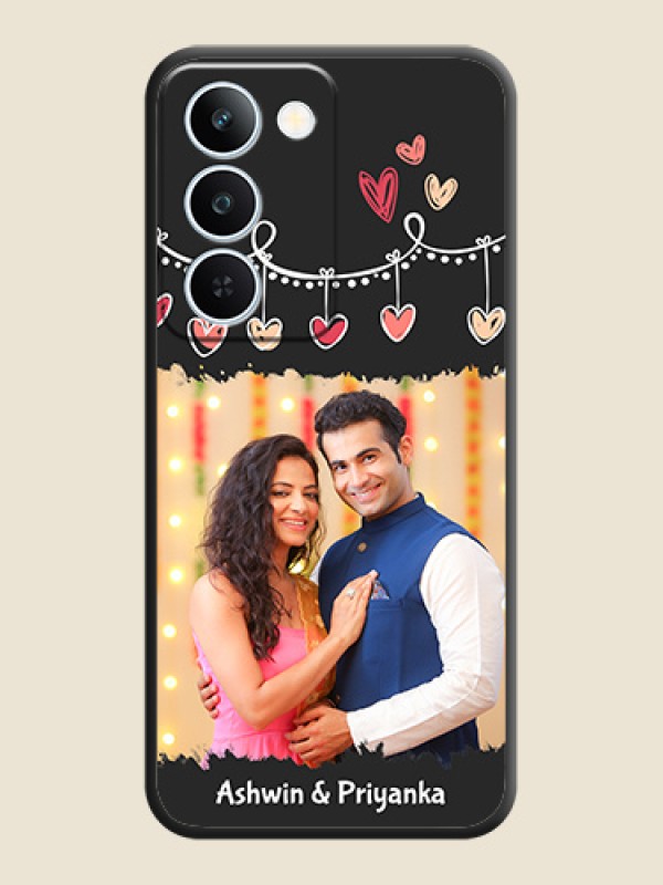 Pink Love Hangings with Name On Space Black Custom Soft Matte Mobile Back Cover - Realme P4 Lite 5G