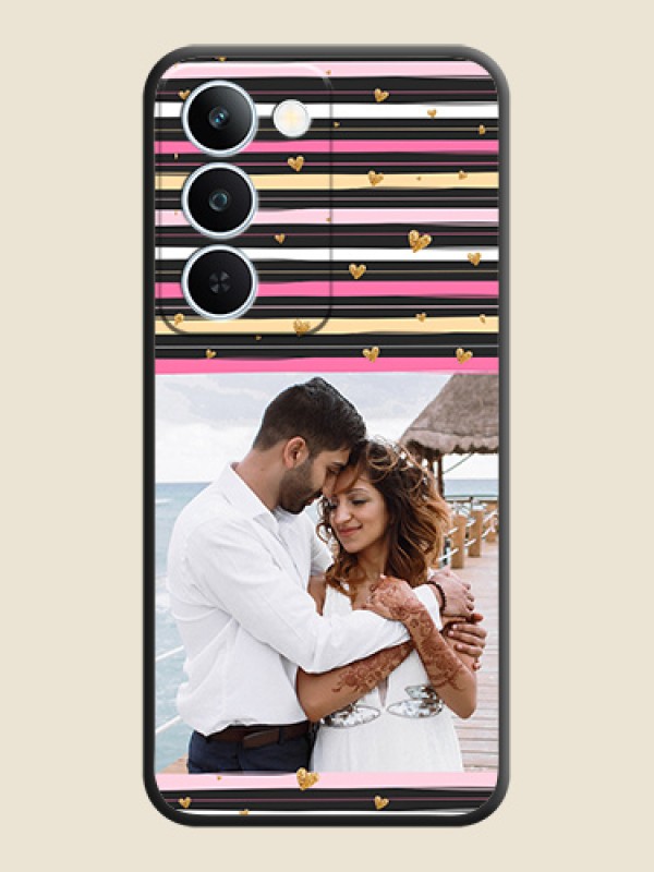 Multicolor Lines and Golden Love Symbols Design on Photo On Space Black Custom Soft Matte Mobile Back Cover - Realme P4 Lite 5G