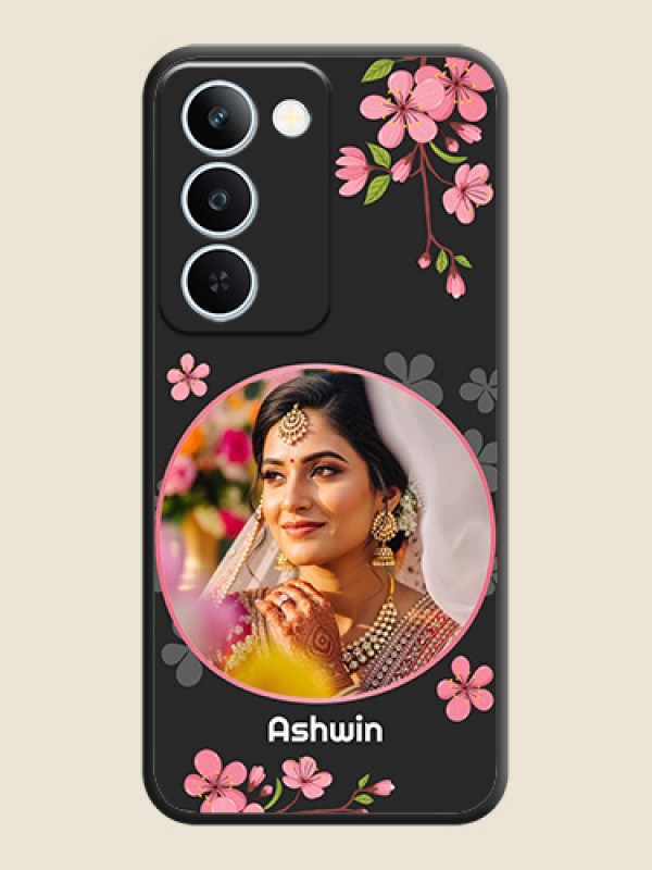 Round Image with Pink Color Floral Design on Photo On Space Black Custom Soft Matte Mobile Back Cover - Realme P4 Lite 5G