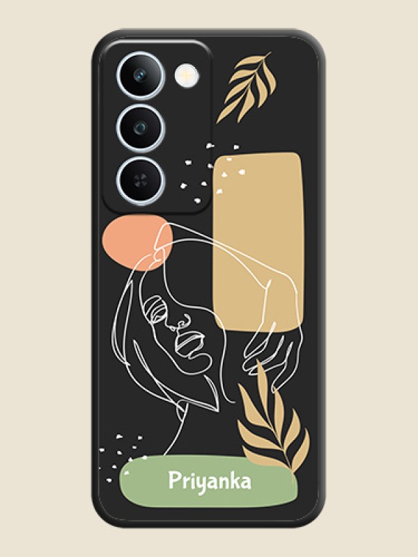 Custom Text With Line Art Of Women & Leaves Design On Space Black Custom Soft Matte Mobile Back Cover - Realme P4 Lite 5G