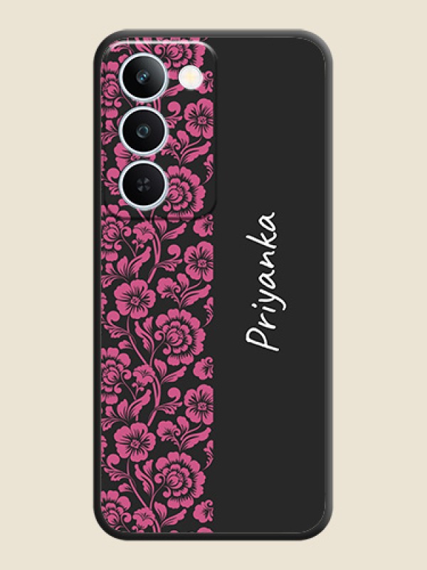 Pink Floral Pattern Design With Custom Text On Space Black Custom Soft Matte Mobile Back Cover - Realme P4 Lite 5G