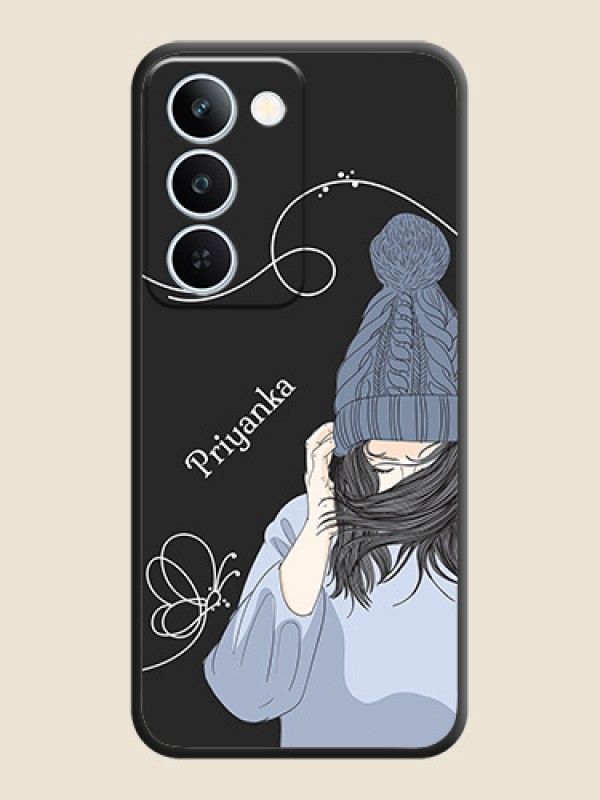 Girl With Blue Winter Outfiit Custom Text Design On Space Black Custom Soft Matte Mobile Back Cover - Realme P4 Lite 5G