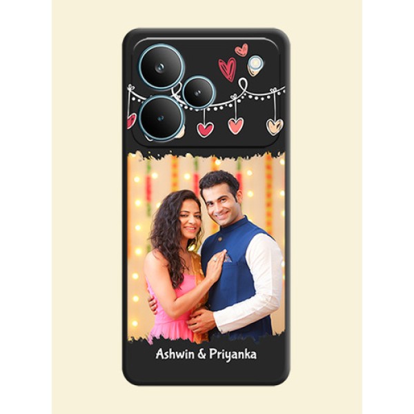 Pink Love Hangings with Name On Space Black Custom Soft Matte Mobile Back Cover - Realme P4 Pro 5G Pink Love Hangings with Name On Space Black Custom Soft Matte Mobile Back Cover - Realme P4 Pro 5G