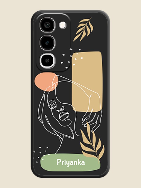 Custom Text With Line Art Of Women & Leaves Design On Space Black Custom Soft Matte Mobile Back Cover - Realme P4R 5G