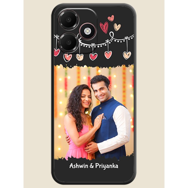 Pink Love Hangings with Name On Space Black Custom Soft Matte Mobile Back Cover - Realme P4s Lite 4G Pink Love Hangings with Name On Space Black Custom Soft Matte Mobile Back Cover - Realme P4s Lite 4G