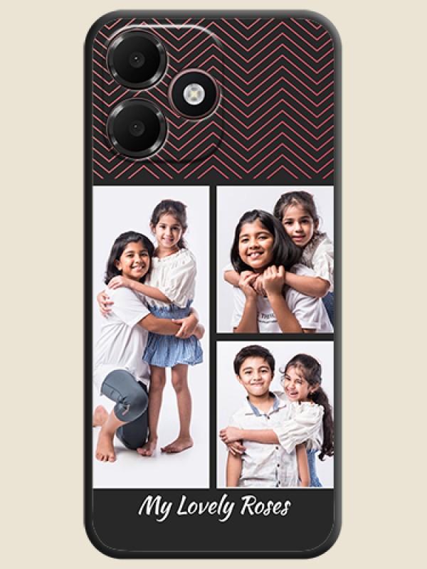 Wave Pattern with 3 Image Holder On Space Black Custom Soft Matte Mobile Back Cover - Realme P4s Lite 4G
