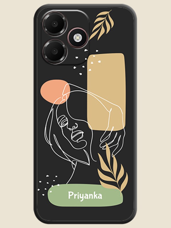 Custom Text With Line Art Of Women & Leaves Design On Space Black Custom Soft Matte Mobile Back Cover - Realme P4s Lite 4G