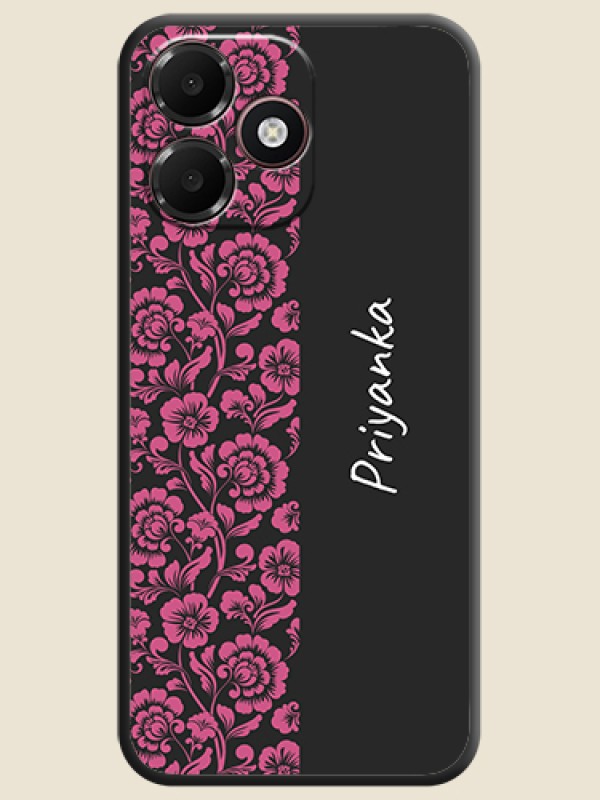 Pink Floral Pattern Design With Custom Text On Space Black Custom Soft Matte Mobile Back Cover - Realme P4s Lite 4G