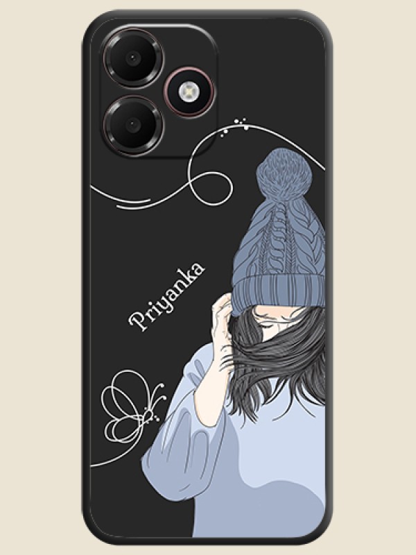 Girl With Blue Winter Outfiit Custom Text Design On Space Black Custom Soft Matte Mobile Back Cover - Realme P4s Lite 4G