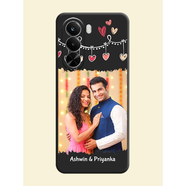 Pink Love Hangings with Name On Space Black Custom Soft Matte Mobile Back Cover - Realme P4X 5G Pink Love Hangings with Name On Space Black Custom Soft Matte Mobile Back Cover - Realme P4X 5G