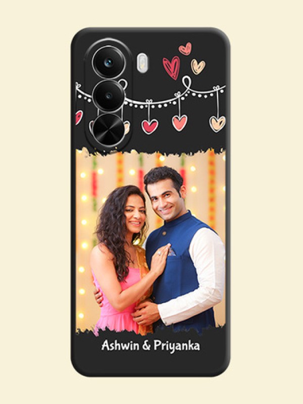 Pink Love Hangings with Name On Space Black Custom Soft Matte Mobile Back Cover - Realme P4X 5G