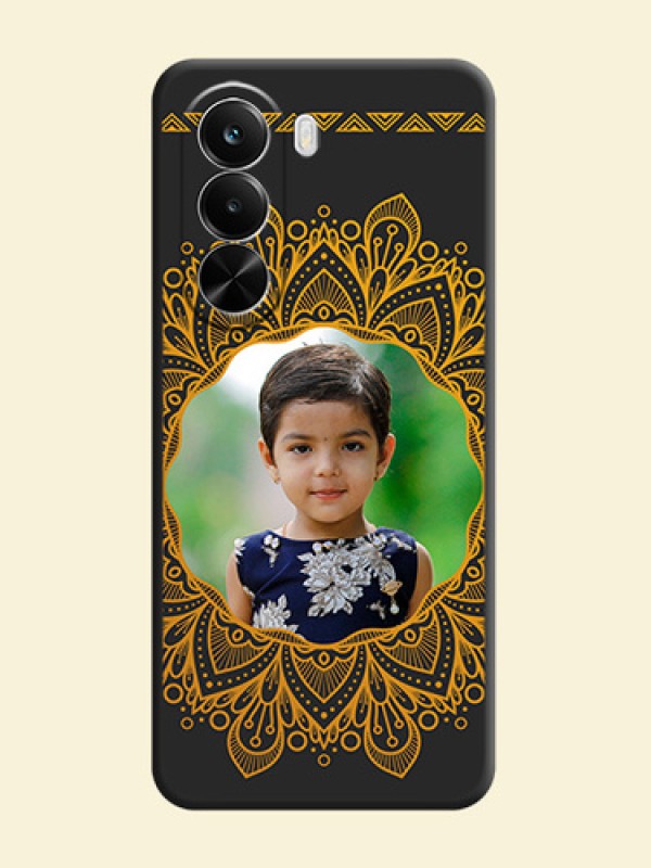 Round Image with Floral Design On Space Black Custom Soft Matte Mobile Back Cover - Realme P4X 5G