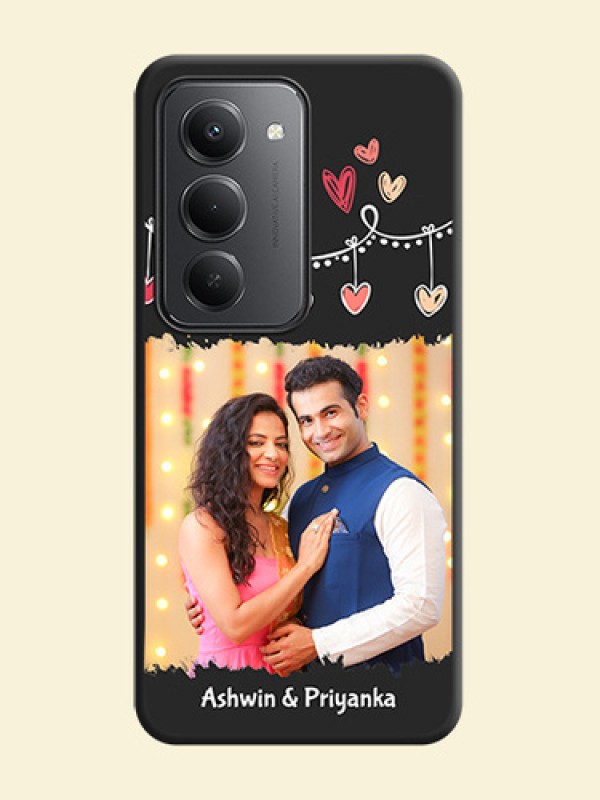 Pink Love Hangings with Name On Space Black Custom Soft Matte Mobile Back Cover - Redmi 15 5G