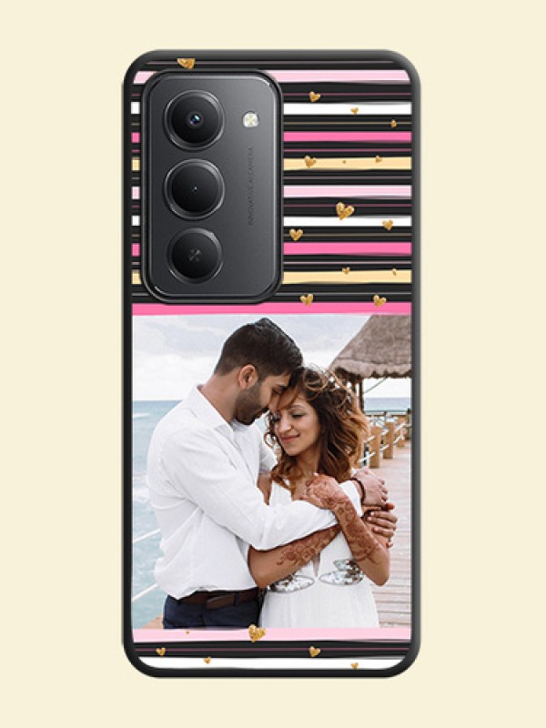 Multicolor Lines and Golden Love Symbols Design on Photo On Space Black Custom Soft Matte Mobile Back Cover - Redmi 15 5G