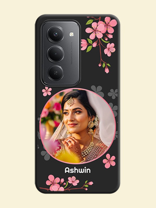 Round Image with Pink Color Floral Design on Photo On Space Black Custom Soft Matte Mobile Back Cover - Redmi 15 5G