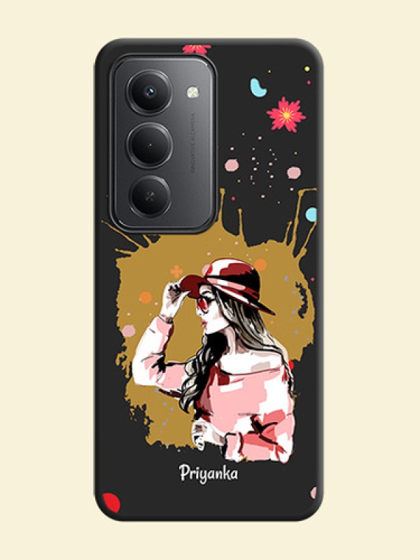 Mordern Lady With Color Splash Background With Custom Text On Space Black Custom Soft Matte Mobile Back Cover - Redmi 15 5G