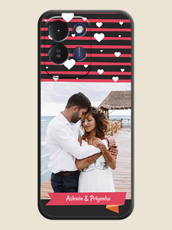 White Color Love Symbols with Pink Lines Pattern On Space Black Custom Soft Matte Mobile Back Cover - Redmi 17 5G