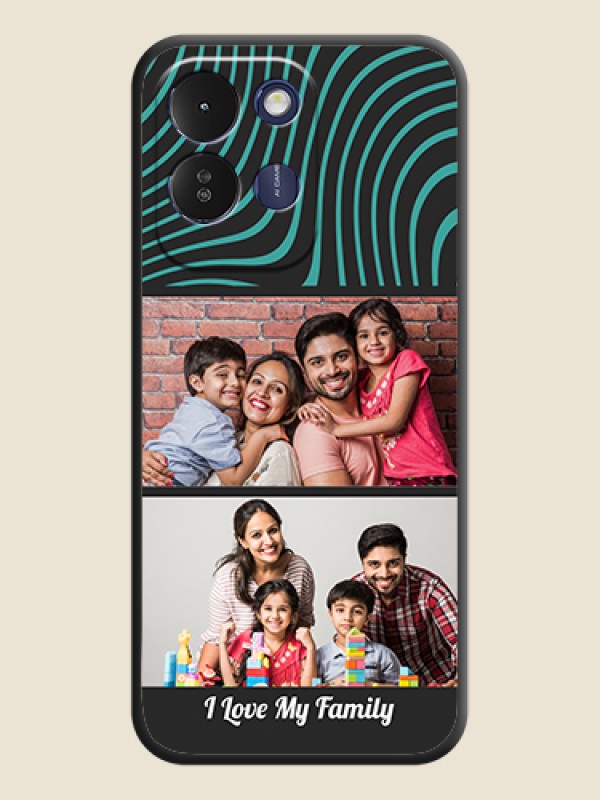 Wave Pattern with 2 Image Holder On Space Black Custom Soft Matte Mobile Back Cover - Redmi 17 5G