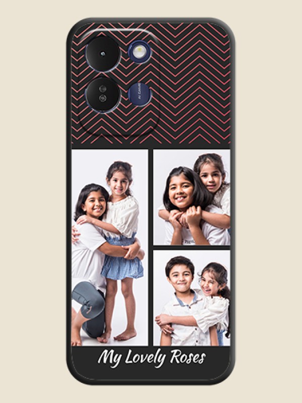 Wave Pattern with 3 Image Holder On Space Black Custom Soft Matte Mobile Back Cover - Redmi 17 5G