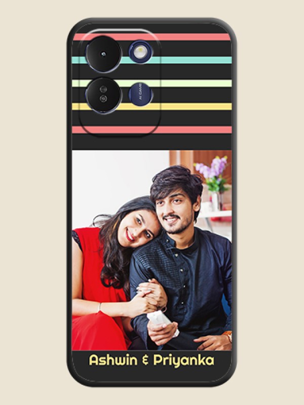 Color Stripes with Photo and Text on Photo On Space Black Custom Soft Matte Mobile Back Cover - Redmi 17 5G