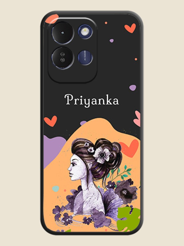 Namecase For Her With Fancy Lady Image On Space Black Custom Soft Matte Mobile Back Cover - Redmi 17 5G