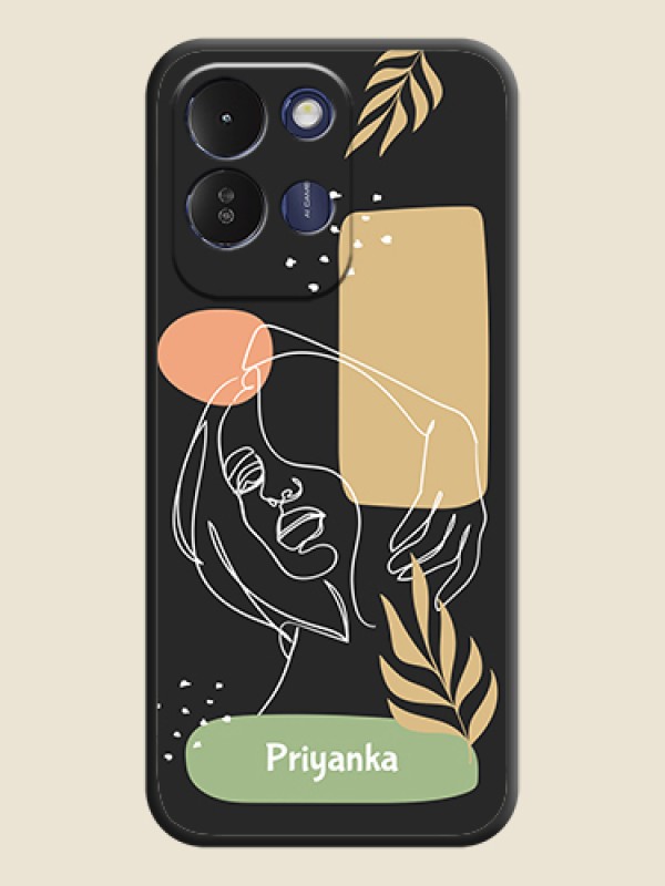 Custom Text With Line Art Of Women & Leaves Design On Space Black Custom Soft Matte Mobile Back Cover - Redmi 17 5G