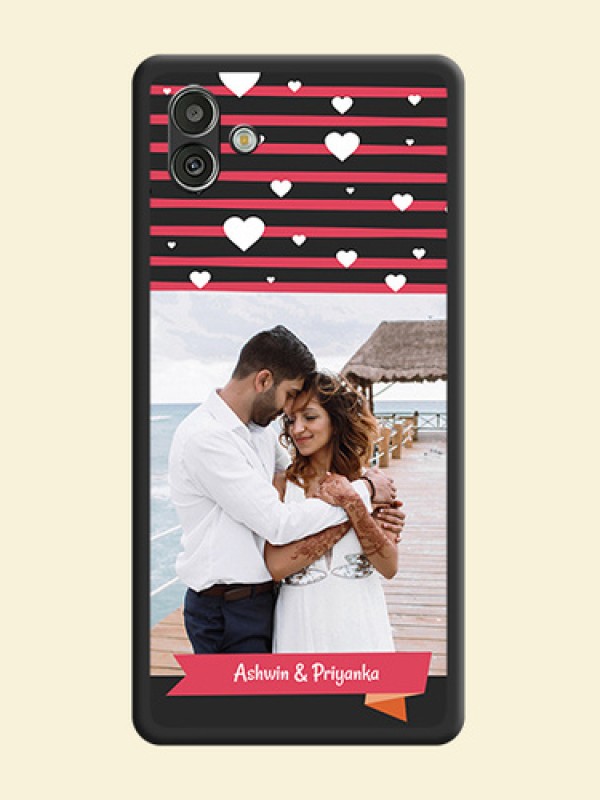 White Color Love Symbols with Pink Lines Pattern on Space Black Custom Soft Matte Phone Cases - Samsung Galaxy A04