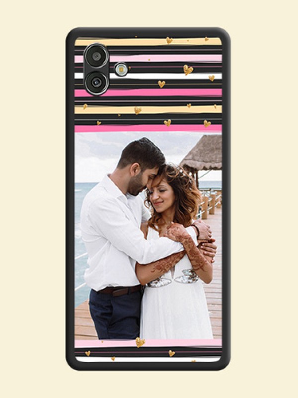 Multicolor Lines and Golden Love Symbols Design on Photo on Space Black Soft Matte Mobile Cover - Samsung Galaxy A04