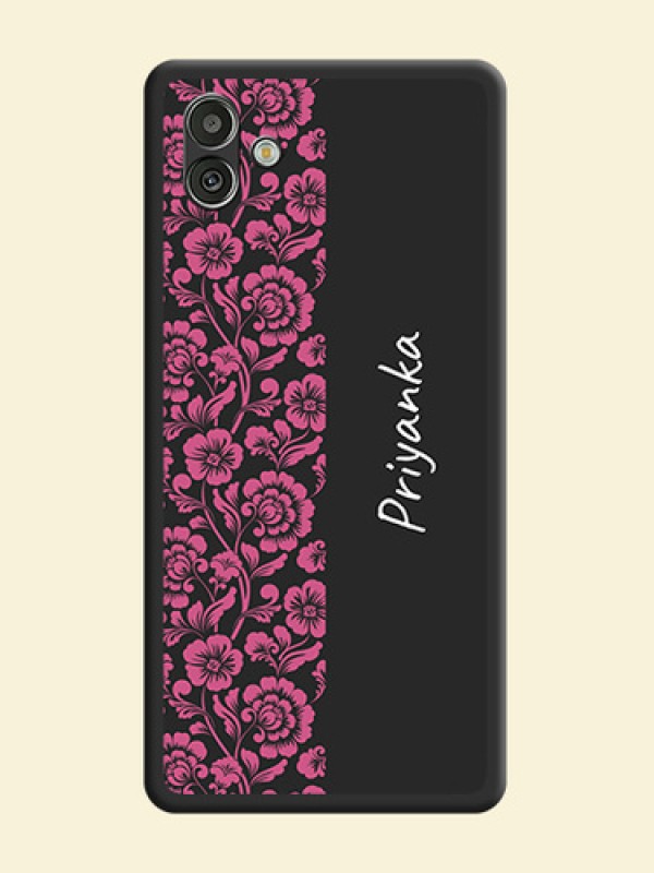 Pink Floral Pattern Design With Custom Text On Space Black Personalized Soft Matte Phone Covers -Samsung Galaxy A04