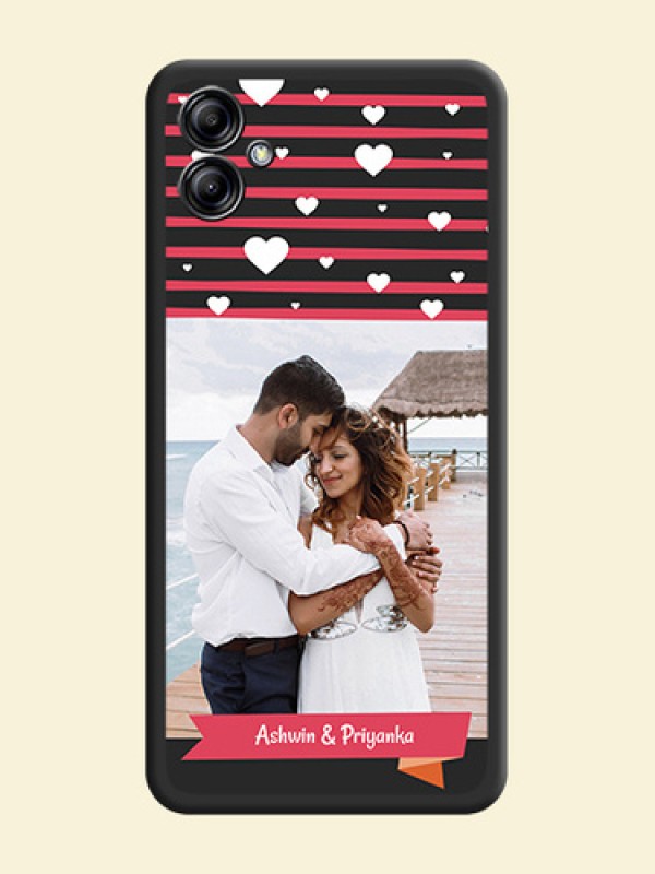 White Color Love Symbols with Pink Lines Pattern on Space Black Custom Soft Matte Phone Cases - Samsung Galaxy A04e
