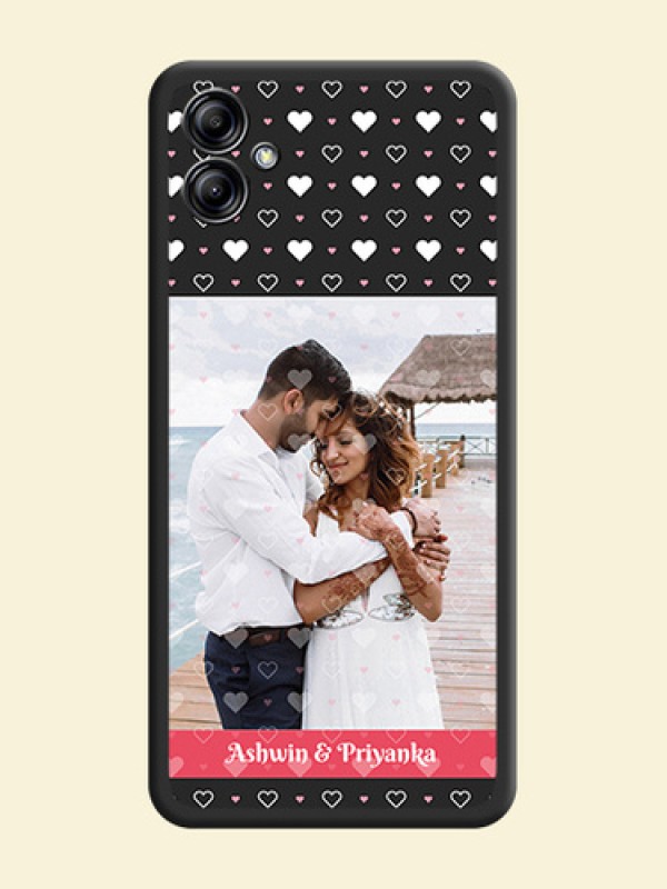 White Color Love Symbols with Text Design on Photo on Space Black Soft Matte Phone Cover - Samsung Galaxy A04e
