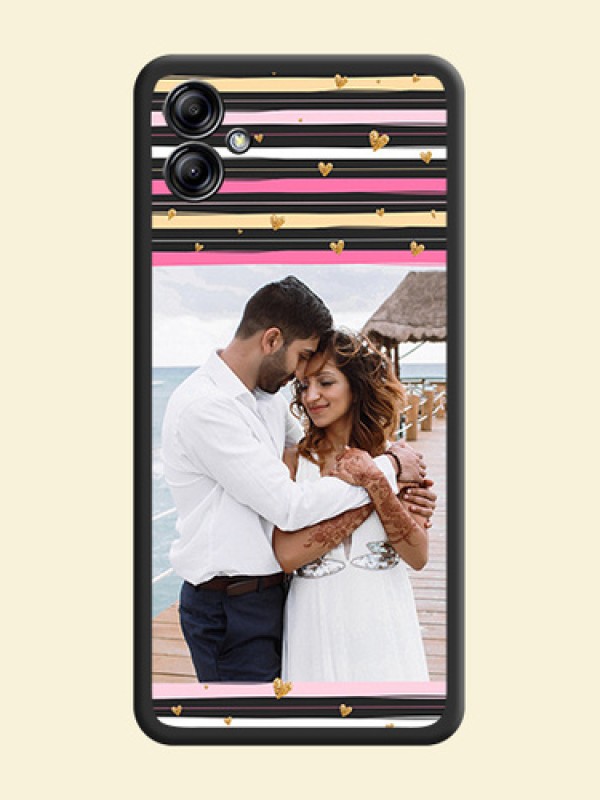Multicolor Lines and Golden Love Symbols Design on Photo on Space Black Soft Matte Mobile Cover - Samsung Galaxy A04e