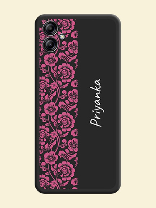 Pink Floral Pattern Design With Custom Text On Space Black Personalized Soft Matte Phone Covers -Samsung Galaxy A04E