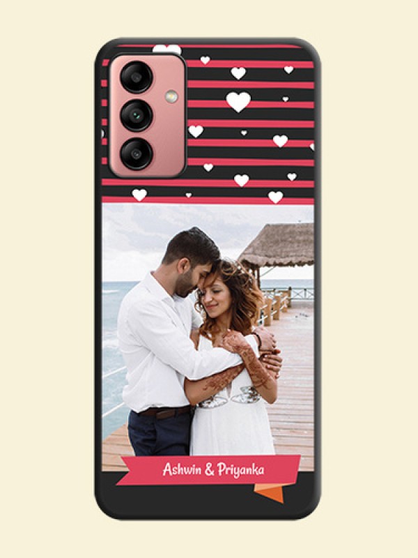 White Color Love Symbols with Pink Lines Pattern on Space Black Custom Soft Matte Phone Cases - Galaxy A04s