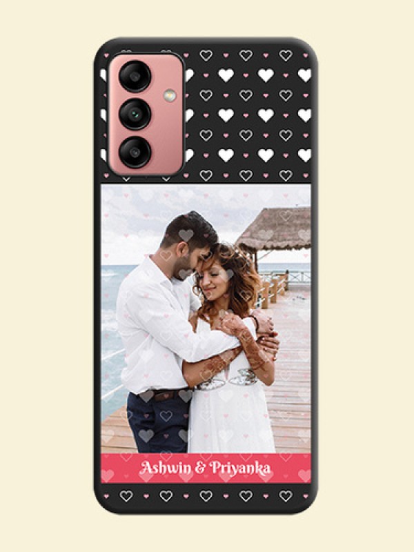 White Color Love Symbols with Text Design on Photo on Space Black Soft Matte Phone Cover - Galaxy A04s