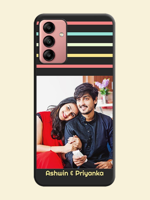 Color Stripes with Photo and Text on Photo on Space Black Soft Matte Mobile Case - Galaxy A04s