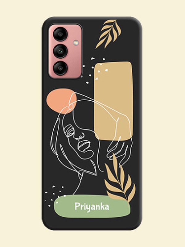 Custom Text With Line Art Of Women & Leaves Design On Space Black Personalized Soft Matte Phone Covers -Samsung Galaxy A04S
