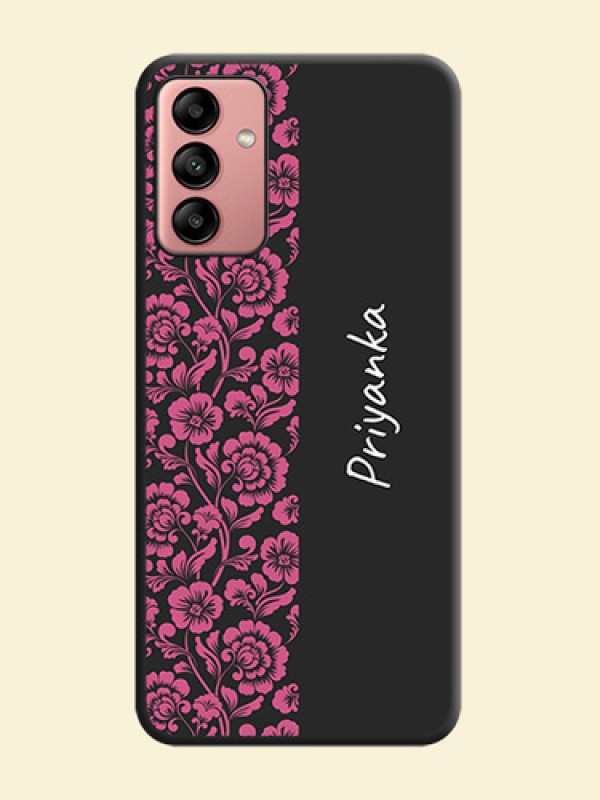 Pink Floral Pattern Design With Custom Text On Space Black Personalized Soft Matte Phone Covers -Samsung Galaxy A04S