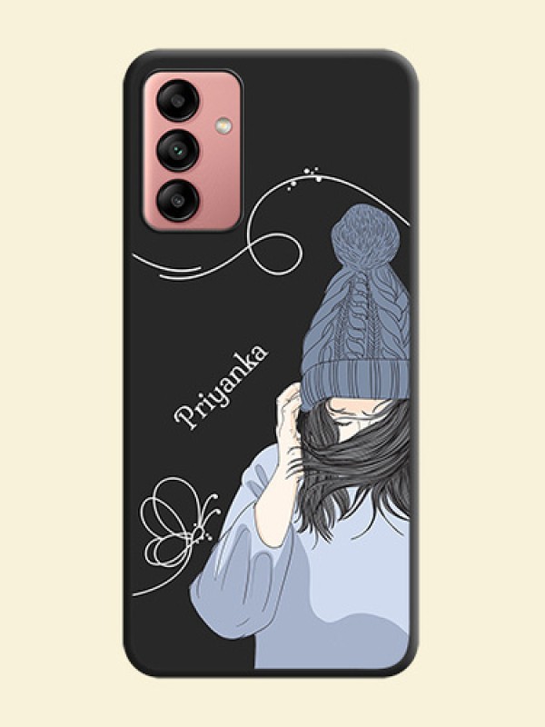 Girl With Blue Winter Outfiit Custom Text Design On Space Black Personalized Soft Matte Phone Covers -Samsung Galaxy A04S