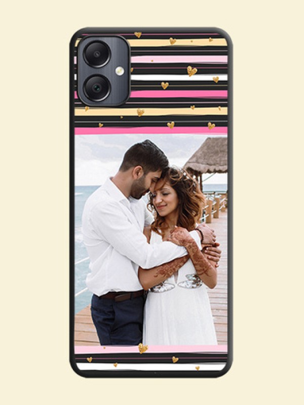 Multicolor Lines and Golden Love Symbols Design on Photo On Space Black Custom Soft Matte Mobile Back Cover - Galaxy A05