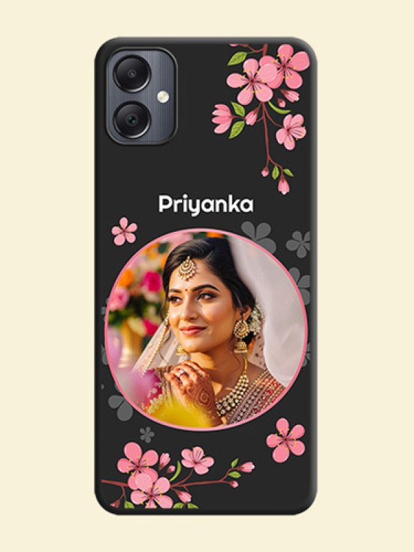 Round Image with Pink Color Floral Design on Photo On Space Black Custom Soft Matte Mobile Back Cover - Galaxy A05