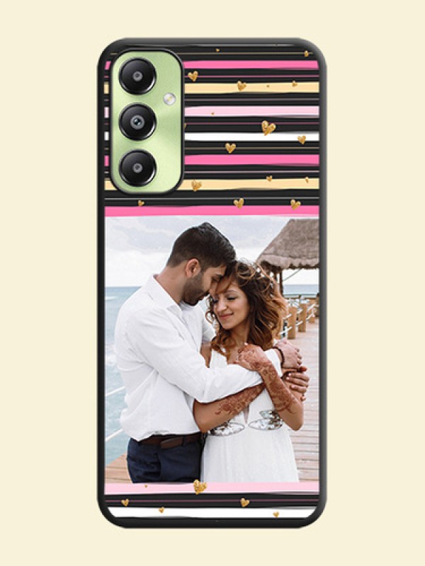 Multicolor Lines and Golden Love Symbols Design on Photo On Space Black Custom Soft Matte Mobile Back Cover - Galaxy A05s