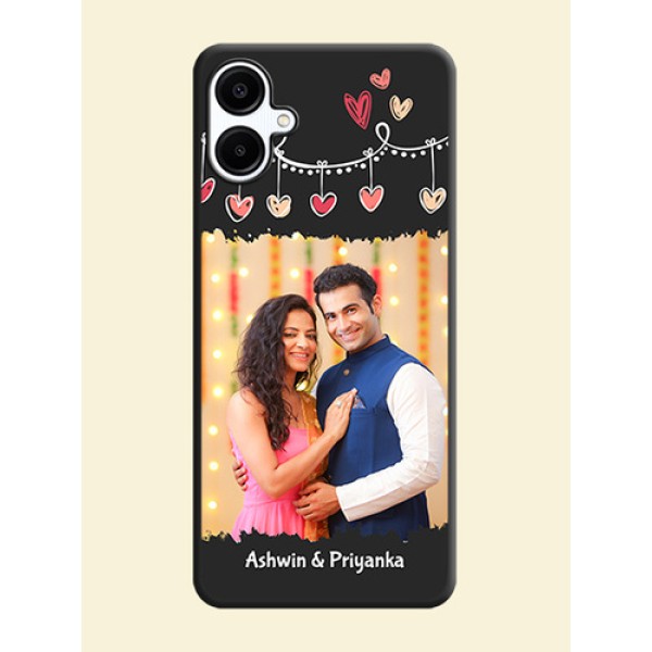 Pink Love Hangings with Name On Space Black Custom Soft Matte Mobile Back Cover - Galaxy A06 Pink Love Hangings with Name On Space Black Custom Soft Matte Mobile Back Cover - Galaxy A06