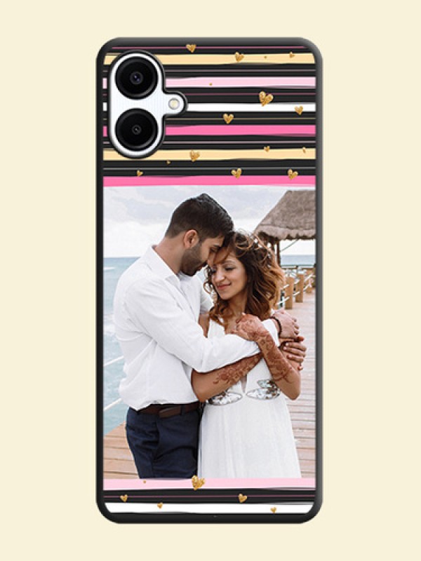 Multicolor Lines and Golden Love Symbols Design on Photo On Space Black Custom Soft Matte Mobile Back Cover - Galaxy A06