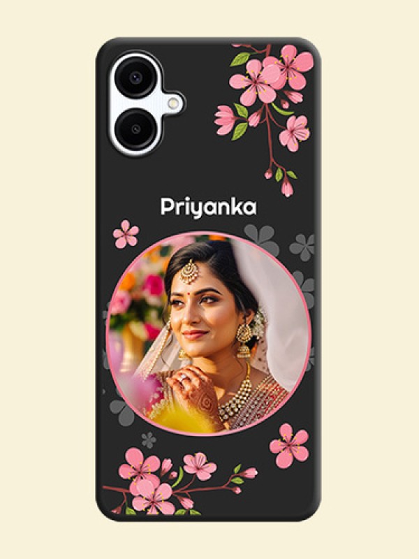 Round Image with Pink Color Floral Design on Photo On Space Black Custom Soft Matte Mobile Back Cover - Galaxy A06