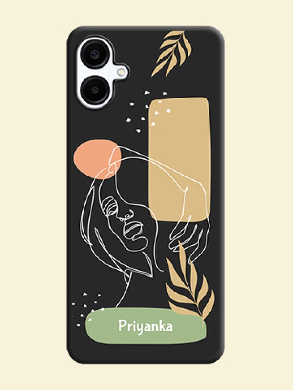 Custom Text With Line Art Of Women & Leaves Design On Space Black Custom Soft Matte Mobile Back Cover - Galaxy A06